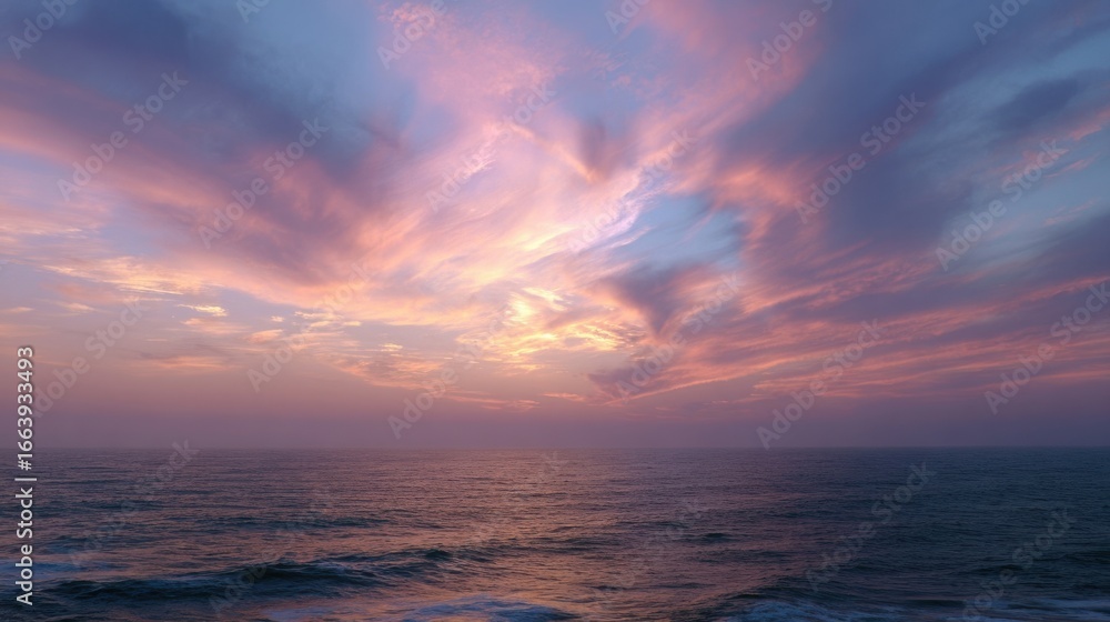 Obraz premium Serene Ocean Sunset Pink and Purple Sky over Calm Waters