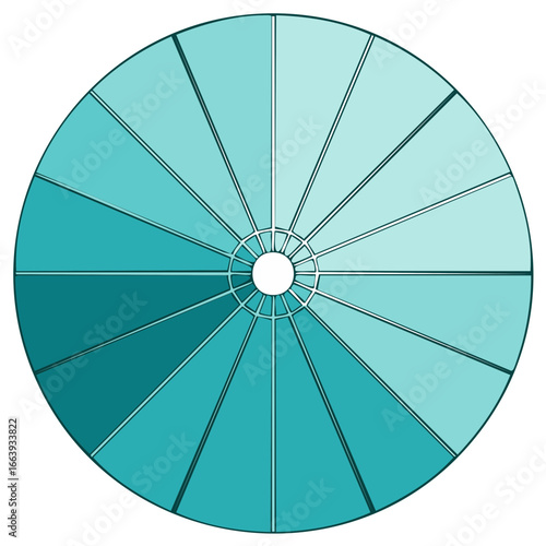 Circular spectrum graphic with radiating teal segments and a central white void
