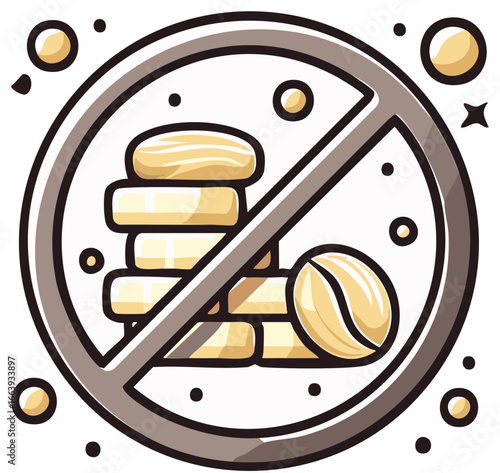 Coffee Bean and Pills prohibition symbol, healthy lifestyle concept