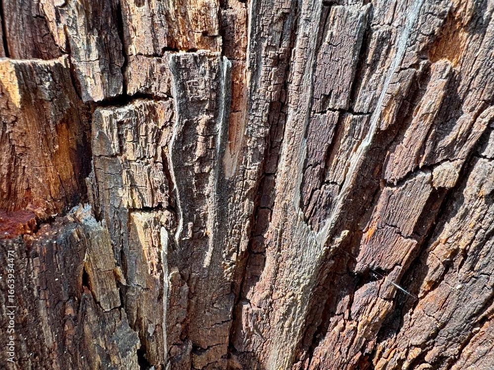 Obraz premium close-up of tree bark texture showcasing its unique natural patterns and rugged organic surface. 