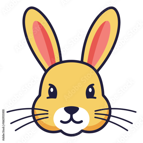 Cute yellow cartoon rabbit head with long ears. Suitable for childrens products, easter promotions, animalrelated content, and spring designs.