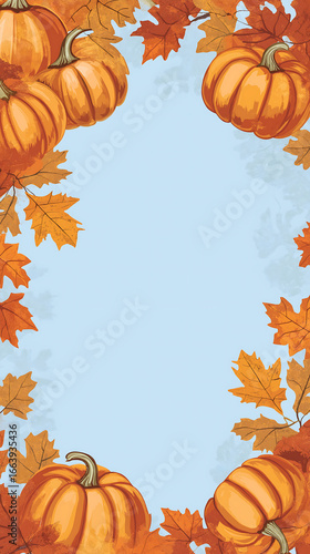 Autumn pumpkins and leaves background vector illustration design