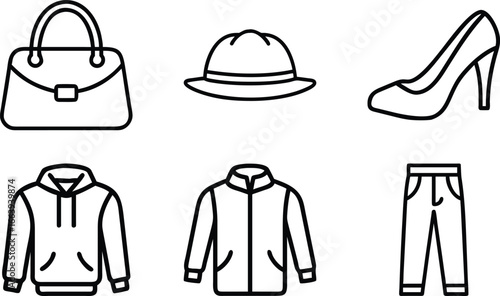 Fashion and clothing line icons handbag