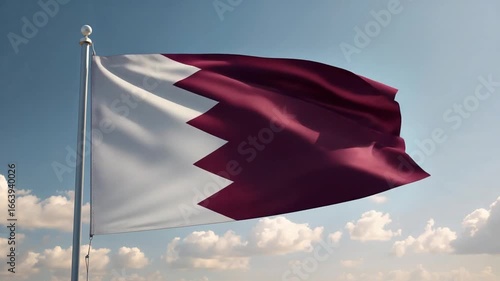 Qatar Flag Waving in a Clear Sky