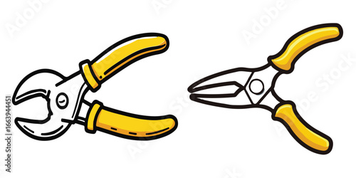 Hand Tools Illustration, Cutting Pliers and Needle Nose Pliers Vector 