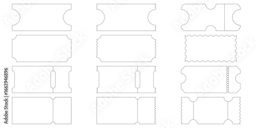 Blank Ticket Vector Templates, Event Coupon Outline, Cinema and Concert Admit Card Design for Print or Digital Use