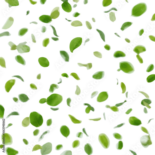 Floating green leaves creating an impressionistic, light-filled abstract nature scene