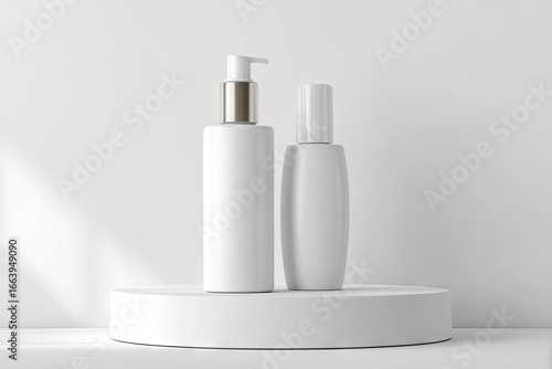 Wallpaper Mural Two white cosmetic bottles on a white pedestal Torontodigital.ca