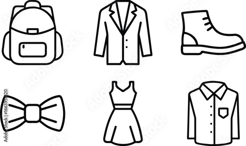Black Outline Icons of Fashion and Clothing Items backpack