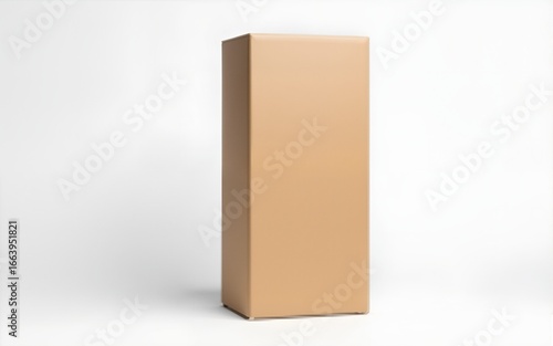 Vertical tall rectangular brown cardboard box packaging mockup standing upright on a clean white background, perfect for product branding, design presentations, and eco-friendly concepts.