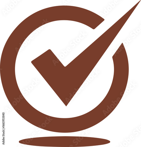 Brown check mark inside circle icon symbolizing approval, confirmation and success vector illustration on white background