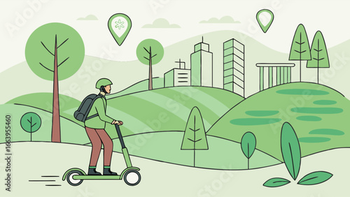 Eco-Friendly Commute Navigating City Parks with an Electric Scooter and Green Spaces