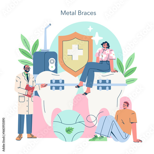 Dental Health with Metal Braces Vector Illustration