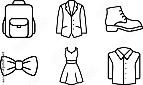 Fashion Clothing Icons Backpack Suit Shoe Dress Bow Tie Shirt