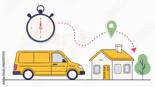 Fast Delivery Concept Speedy Van Transporting Goods to the Destination