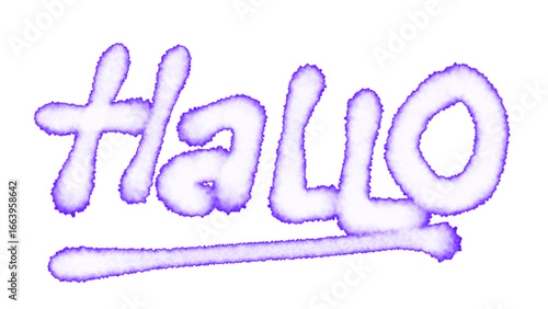 Hallo purple text handwriting with edge watercolor effect transparent background