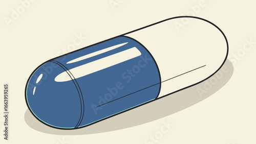 Medical Capsule Illustration A Simple Image of a Blue and White Pill for Health