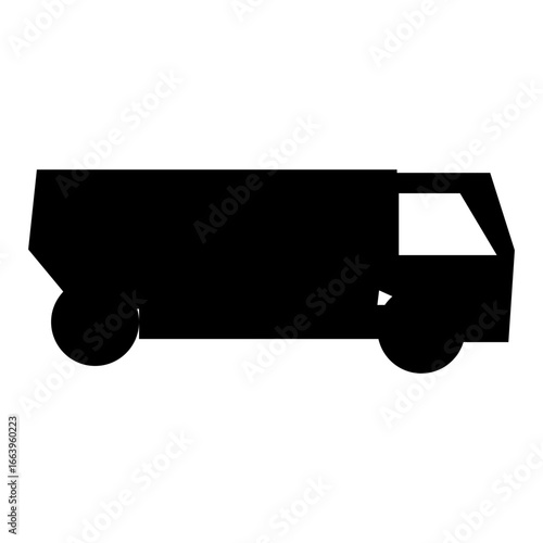 black and white vector icon of a cargo truck, ideal for shipping, delivery, and freight transport.