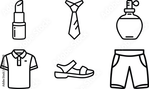 Fashion and clothing icons set lipstick