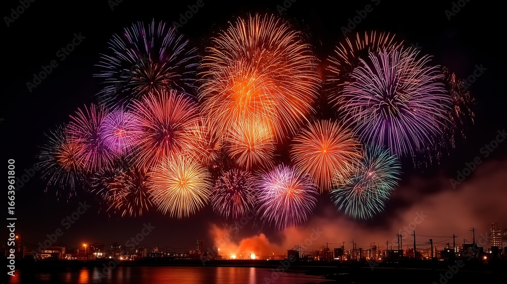 Obraz premium Colorful fireworks display in night sky
