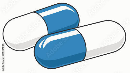 Pills Close-up of two medicine capsules isolated against a white background, health, medication