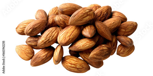 A Group of Almonds on a black background in detailed studio shot
