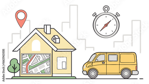 Fast Delivery Home, Map, Van, and Time - Your Order, Delivered Swiftly!