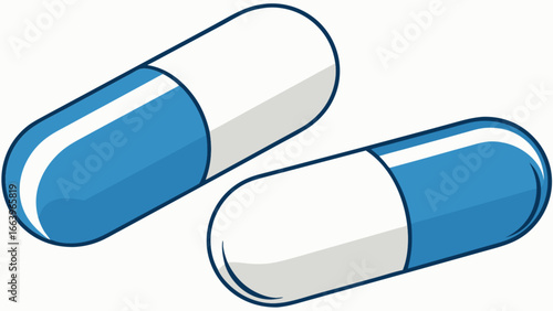 Two Blue and White Capsules Illustration Medical Concepts and Healthcare Pharmaceuticals