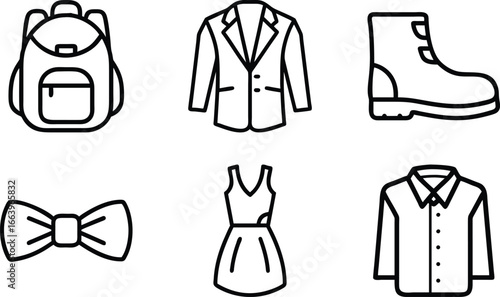 Fashion clothing and accessory line icons bags shoes