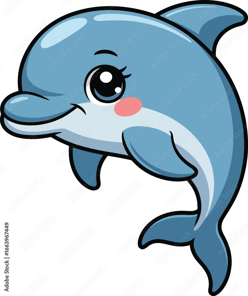 Fototapeta premium Cute Kawaii Dolphin Vector Illustration