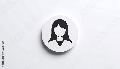A minimalist, black silhouette of a woman's head and shoulders, set within a white circle on a white background.  The design is clean and simple, conveying professionalism and neutrality