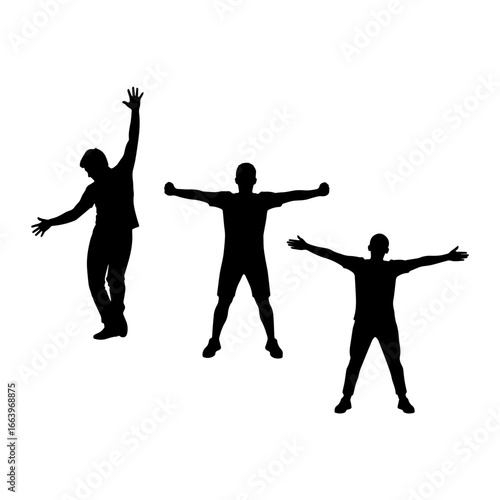 three people in expressive standing positions