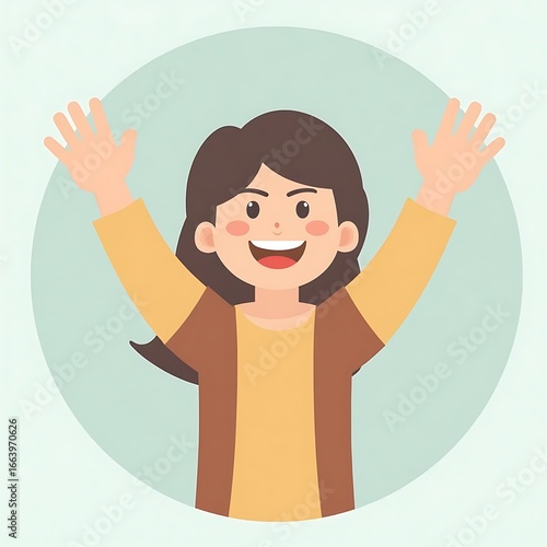 Joyful Girl, Cheerful Illustration: A Happy, Simple Cartoon Style