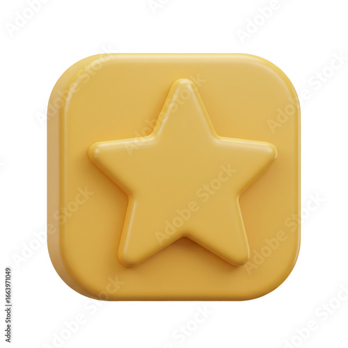 A vibrant, three-dimensional golden star icon, perfectly centered within a square, creating a visually appealing and modern design element, ideal for various applications.