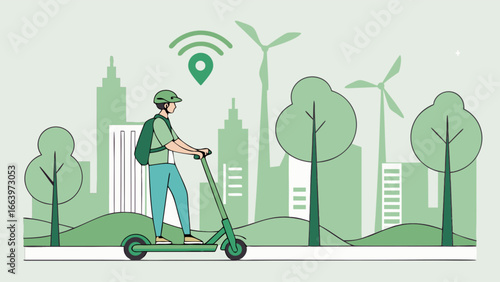 Electric scooter ride through the city, embracing green energy and sustainable transport