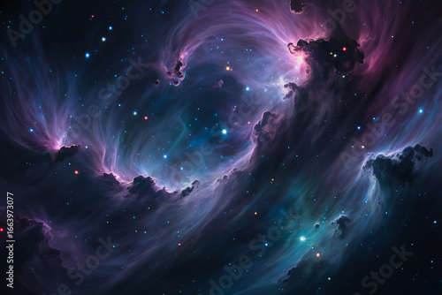 Cosmic Nebula: Ethereal Purple and Teal Swirls, Starry Night Sky, Dreamlike Space Background