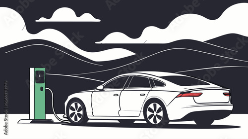 Electric Car Charging Station in Nature A Modern Eco-Friendly Vehicle Concept