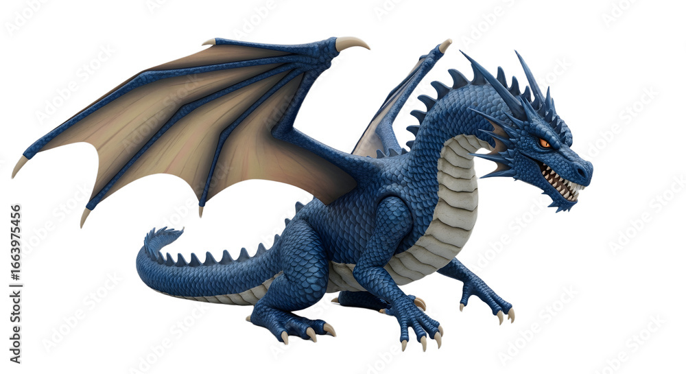 Fototapeta premium Detailed Blue Dragon Standing Isolated