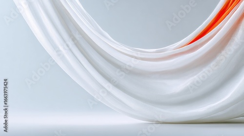 Fluidity in Textiles: An abstract interplay of pristine white fabric gracefully drapes and curves, revealing an accent of vibrant orange. A visual exploration of texture and movement.