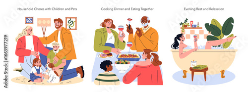 Family Activities and Relaxation Vector Illustration