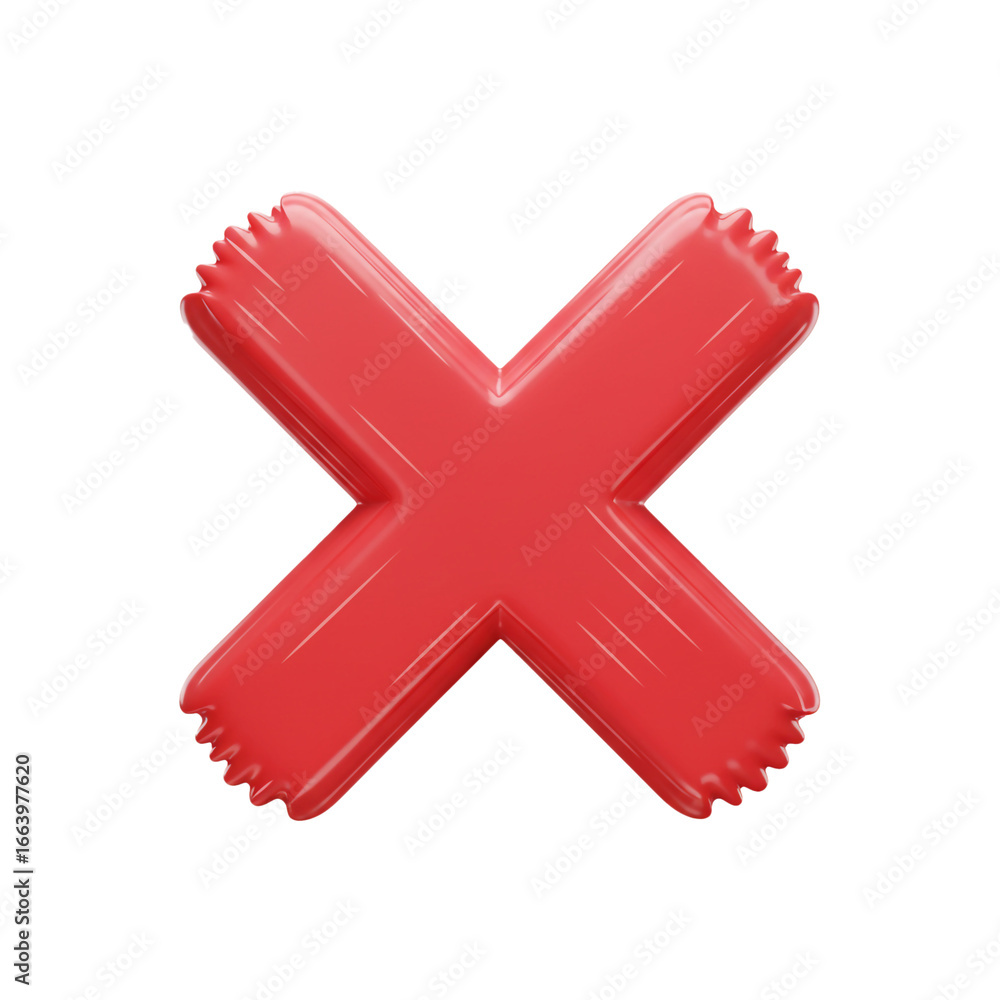 Obraz premium A vibrant, digitally rendered illustration showcases a bold, red '' mark, symbolizing rejection or error, set against a stark black background, offering a clear visual contrast.