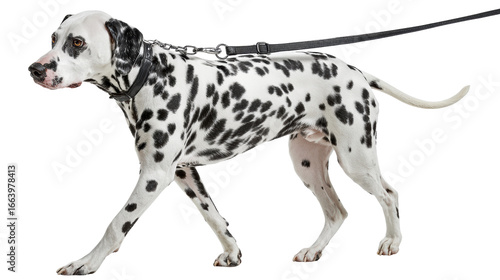 Wallpaper Mural Dalmatian dog walking on leash, white isolated background Torontodigital.ca