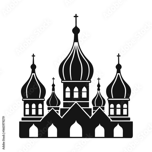 Saint Basil Cathedral Vector Icon Moscow Russian Landmark Illustration in Black and White Design