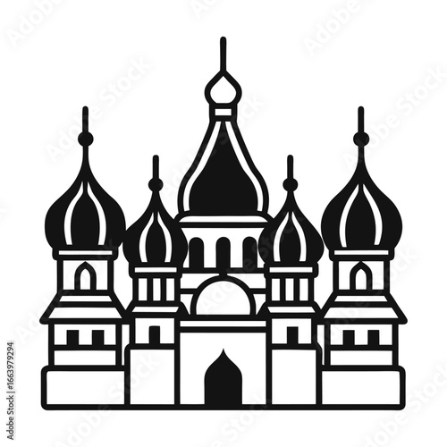 Saint Basil Cathedral Vector Icon Moscow Russian Landmark Illustration in Black and White Design