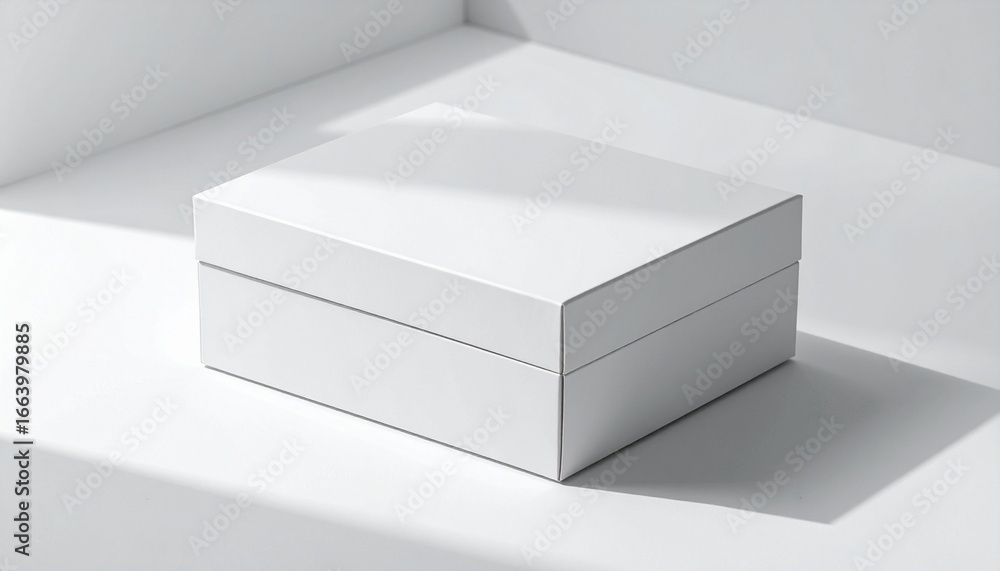 Naklejka premium Minimal cosmetic box mockup with clean indoor design and soft natural light. Photorealistic, high-resolution template for professional product branding and packaging design.