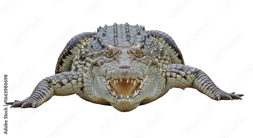 Obraz premium A fearsome crocodile with its powerful jaws open and sharp teeth visible on a dark background