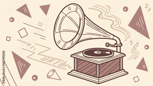 Vintage gramophone record player illustration vector art design for music lovers and retro style enthusiasts