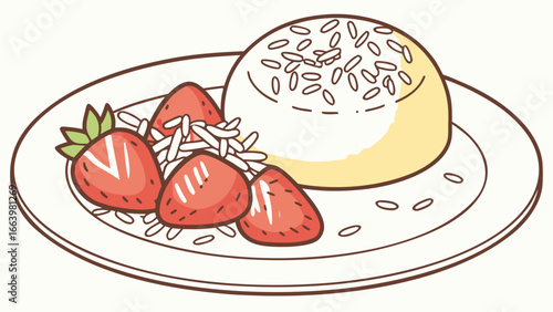 Delicious japanese dessert with strawberries and rice cake perfect for food blog and recipe websites