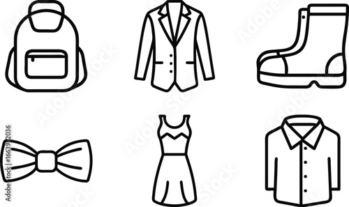 Fashion Clothing Icons Backpack Blazer Bowtie Dress Shirt Boots