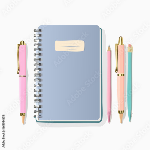 Blue notepad and pencil on a blue background place for your text4
